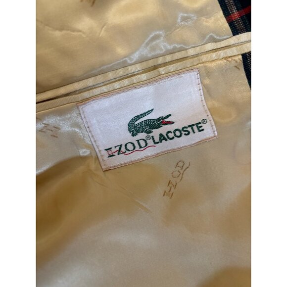 Vintage Izod Lacoste Mens Tartan Plaid Blazer Jacket Red Navy - Picture 6 of 8